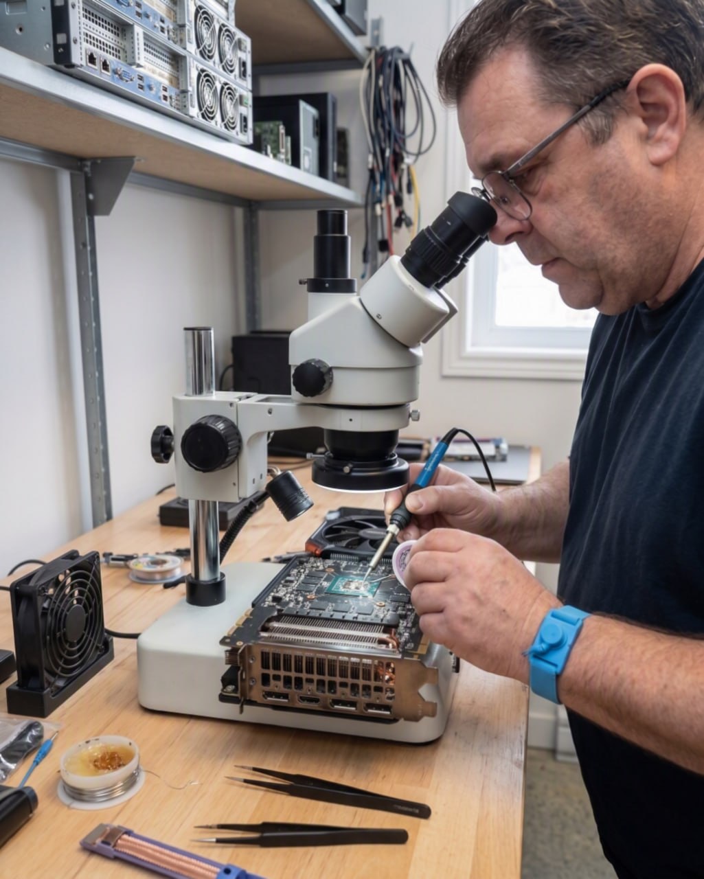 Réparation de composants au microscope